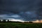 Rainy morning over the flood meadows near the Ob river. Western Siberia