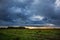 Rainy morning over the flood meadows near the Ob river. Western Siberia