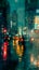 Rainy Nights in the City: A Dreamy View of Blurred Traffic Light