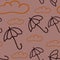 Rainy seamless decorative background. Ornate pattern with clouds, umbrellas . Cartoon stylish texture with many cute details