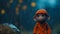Rainy Sky Monkey: Moody And Atmospheric Stuffed Animal In Animated Film Style