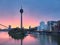 Rainy sunrise in the city of Dusseldorf in Germany