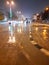 Rainy view of the road during night time at Delhi India, Heavy Rain during night time view