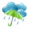 Rainy weather icon with clouds and umbrella