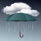 Rainy weather icon with clouds and umbrella