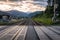 Rairoad Tracks in a Mountain Village at Dusk