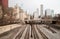 Rairoad Train Tracks Railyards Downtown Chicago Skyline Transportation