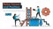 Raise Career and Position vector line illustration. People who try to raise their positions and careers by climbing stair and