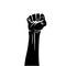 Raised black hand with clenched fist. Vector illustration isolated on white background.