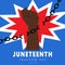Raised Clenched Fist Breaking Chains Against The Background Of A Red And White Explosion. Juneteenth Freedom Day