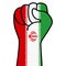 Raised fist iran flag. Iranian hand. Fist shape iran flag color. Patriotic demonstration, rebel, protest, fighting for human