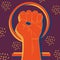 Raised fist with venus symbol. Feministic vintage art. Protest against sexism and misogyny. Flat style vector illustration