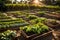 Raised garden beds with vegetable community garden