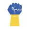 Raised hand with clenched fist in ukraine flag colors vector