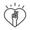Raised hand peace gesture in heart, human rights day, line icon design