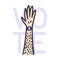 Raised hand up and text to vote. The male hairy hand is made in a doodle-style vector illustration