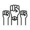 Raised hands with peace symbol human rights day, line icon design