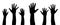 Raised hands vector silhouette, several hand raising, protest concept, togetherness idea silhouette, black color isolated on white