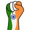 Raised indian fist flag. Indian hand. Fist shape india flag color. Patriotic demonstration, rebel, protest, fighting for human