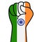 Raised indian fist flag. Indian hand. Fist shape india flag color. Patriotic demonstration, rebel, protest, fighting for human