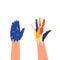 Raised Painted Hands, With Diverse Vibrant Hues And Patterns, Reaches Toward The Sky, Expressing Unity And Diversity