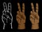 Raised peace sign hand set including line art and flesh tone versions isolated vector illustration