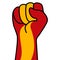 Raised spanish fist flag. Spain hand. Fist shape spain flag color. Patriotic demonstration, rebel, protest, fighting for human