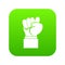 Raised up clenched male fist icon digital green