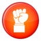 Raised up clenched male fist icon, flat style