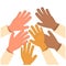 Raised up hands Concept. Charity, education, business train ,different race background silhouette. isolated vector