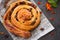 Raisin Danish pastry swirl, brioche, top view