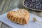 Raisin walnut cake in the shape of a heart with a ceramic mold