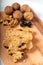 Raisin walnut crispy cookies on wooden background.