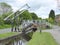 Raising lift bridge over canal