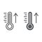 Raising the temperature line and glyph icon, weather and climate, thermometer sign, vector graphics, a linear pattern on