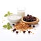 raisins yogurt oatmeal white background, ai generative