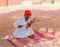 Rajasthani traditional folk artist playing Ravanahatha Violin at Mehrangarh Fort, Jodhpur.