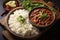 Rajma Masala Curry in black bowl on dark slate table top. Red Kidney Bean Dal is indian cuisine vegetarian dish. Asian food, meal