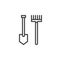 Rake and shovel line icon, outline vector sign
