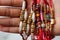 Rakhi artifact on hands, rakshabandhan festival.background blur.