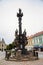 Rakovnik, Central Bohemian region, Czech Republic, 19 June 2021: Baroque Marian Column sandstone sculptural group, at the top