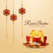 Raksha bandhan indian festival celebration greeting card with vector gifts and crystal rakhi