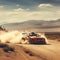 rally car on dusty desert road, ai generative