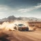 rally car on dusty desert road, ai generative