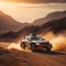 rally car on dusty dirt road, ai generative