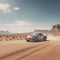 rally car on dusty dirt road, ai generative