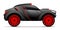 Rally sports car in black and red colors isolated on white background. Off road vehicle design, vector illustration.