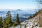 Ralsko Mountain rising from the mist. Weather temperature inversion in Central Bohemian Uplands, Czech Republic