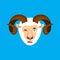 Ram winking face avatar. Sheep Farm Animal happy emoji. Vector i