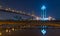 The RAMA nine Bridge with cityscape at twilight, bangkok, thailand